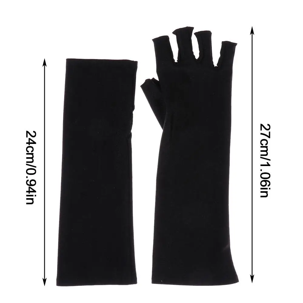 1Pair Sunscreen Protection Fingerless Long Gloves Women Arm Cool Summer Solid Mittens Half Finger Sleeves Black White Nude