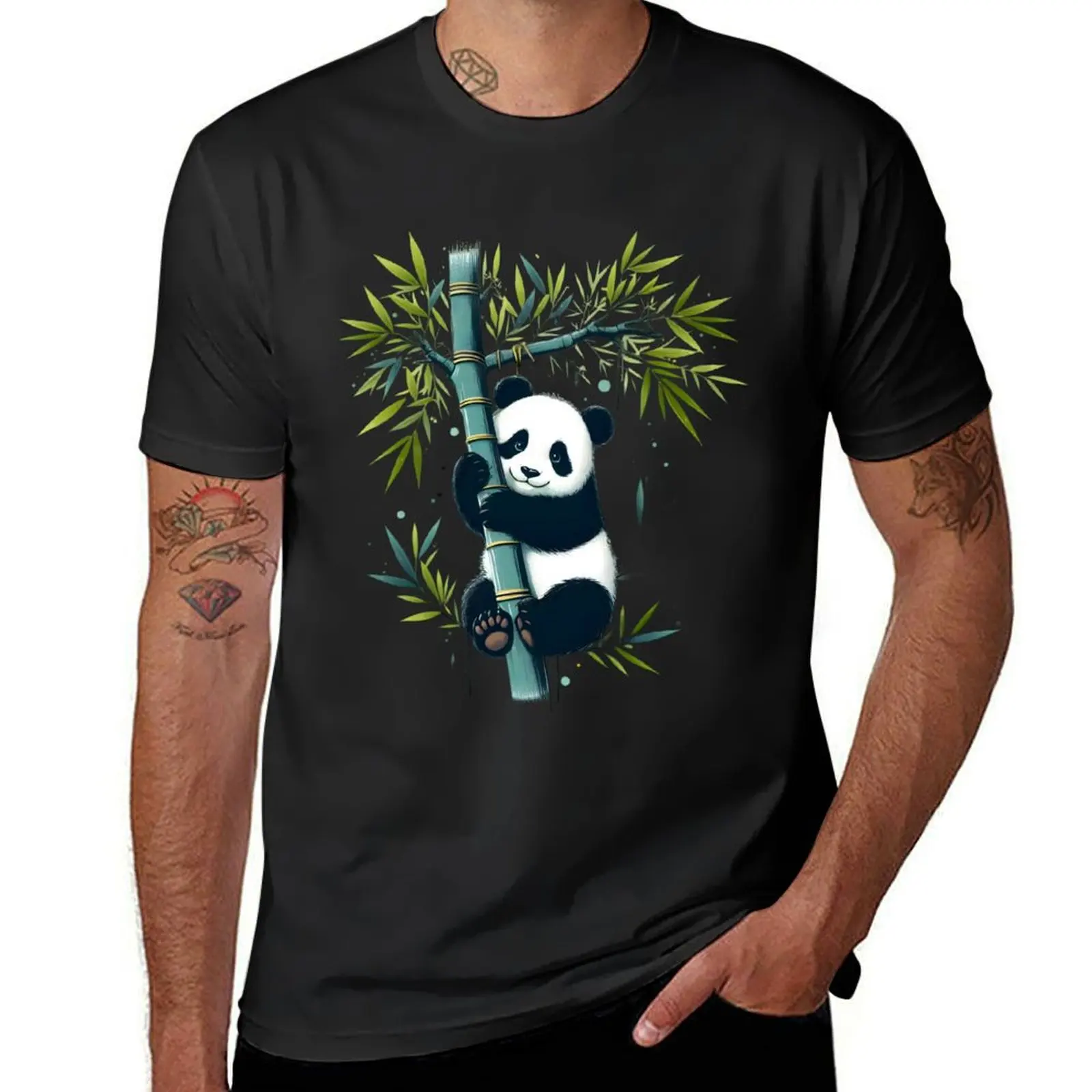 

Cute Panda on Bamboo Tree, Cute baby Panda T-Shirt for a boy Aesthetic clothing T-shirts for men cotton