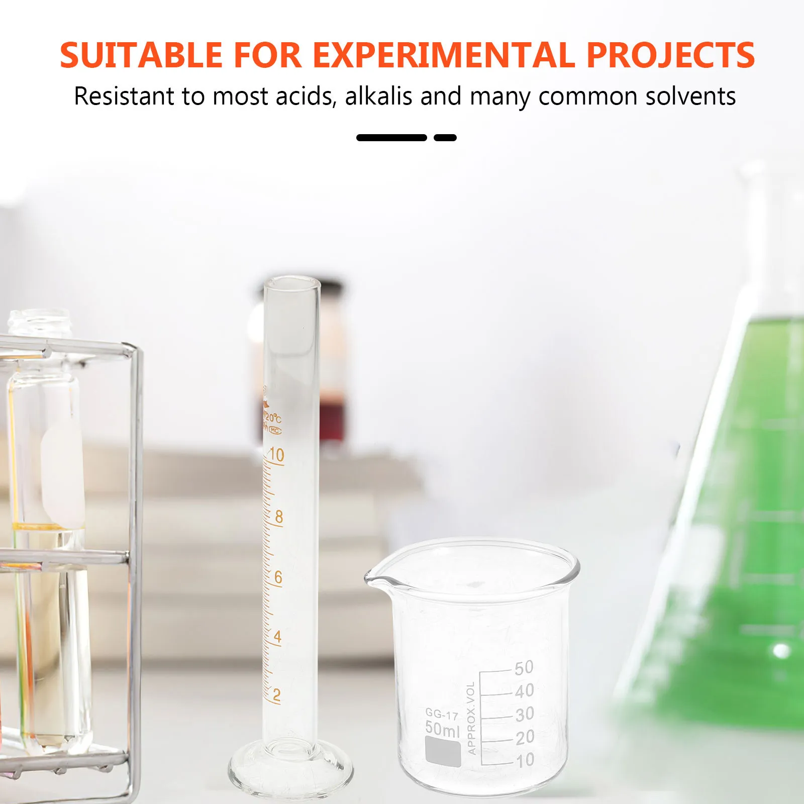 3Pcs Laboratory Supplies Glass Measuring Cylinder Beaker Conical Flask Accurate Scale Chemically Resistant for Education