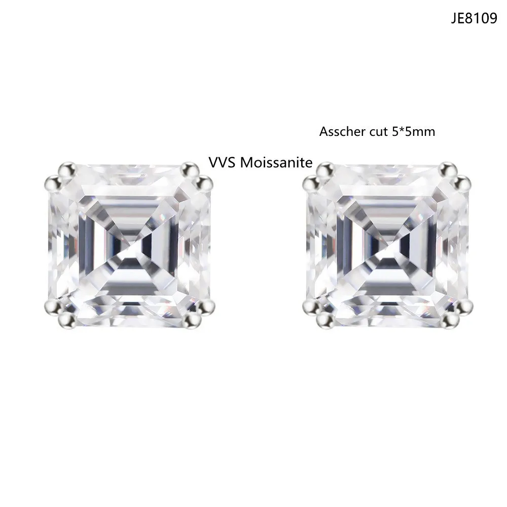 100% Asscher D color Moissanite With Certificate 925 Sterling Silver Earrings personality Stud Fine Jewelry for Woman