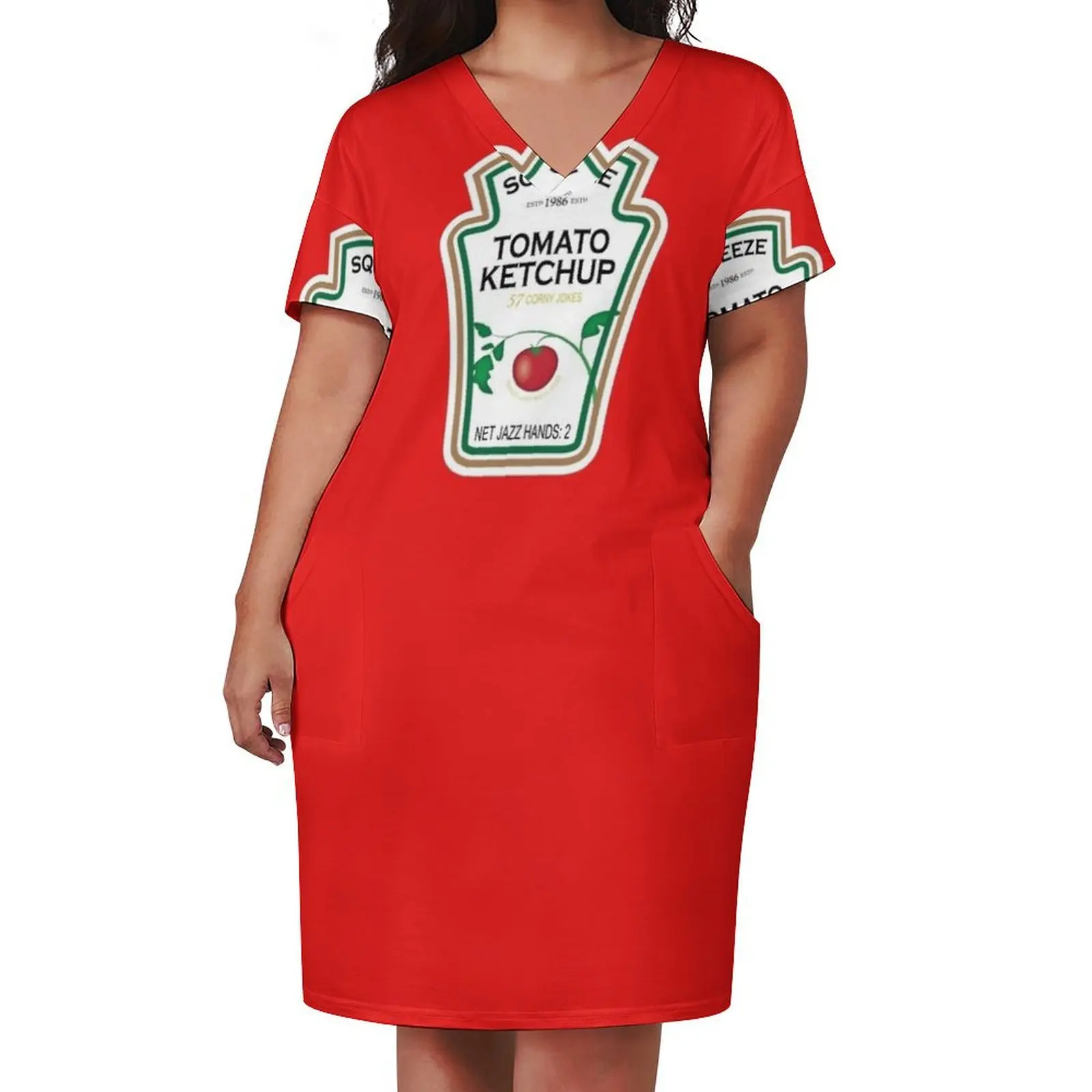 Funny Ketchup Label Loose Pocket Dress sexy dress for women elegant dresses for women women