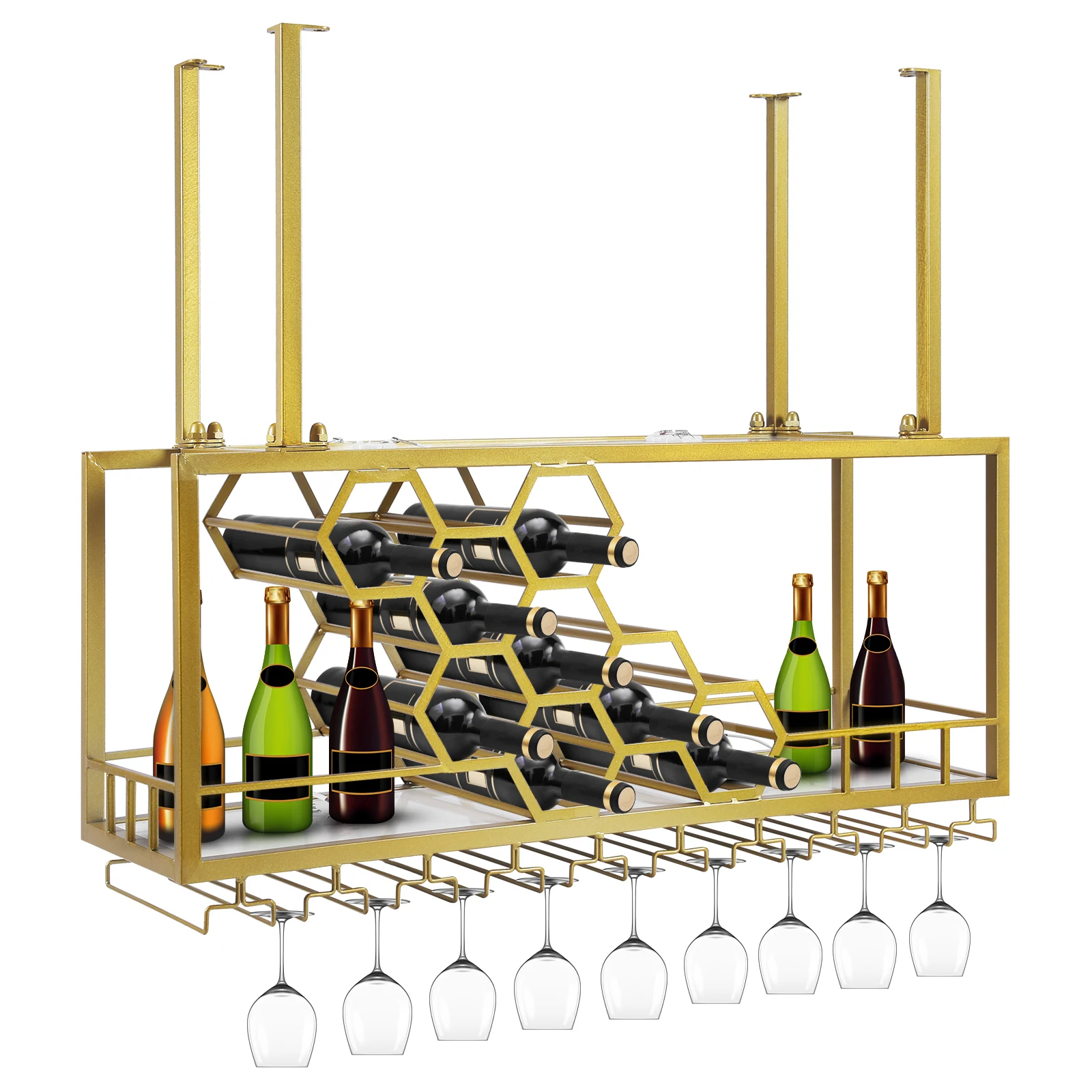Metal Bar Liquor Bottle Display Shelf Wall Wine Storage Rack (100x30x40cm Gold)