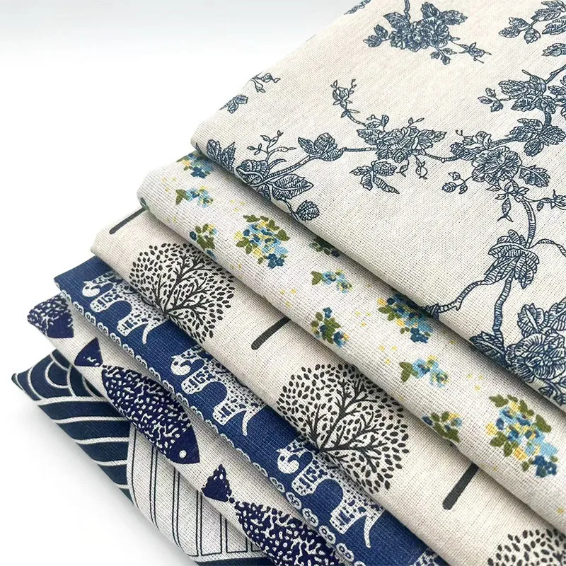 Tkanina w stylu retro boho z kwiatowym wzorem, mieszanka bawełny i lnu, miękka tkanina dekoracyjna na obrus, narzutę na sofę, zasłonę okienną i do dekoracji wnętrz
