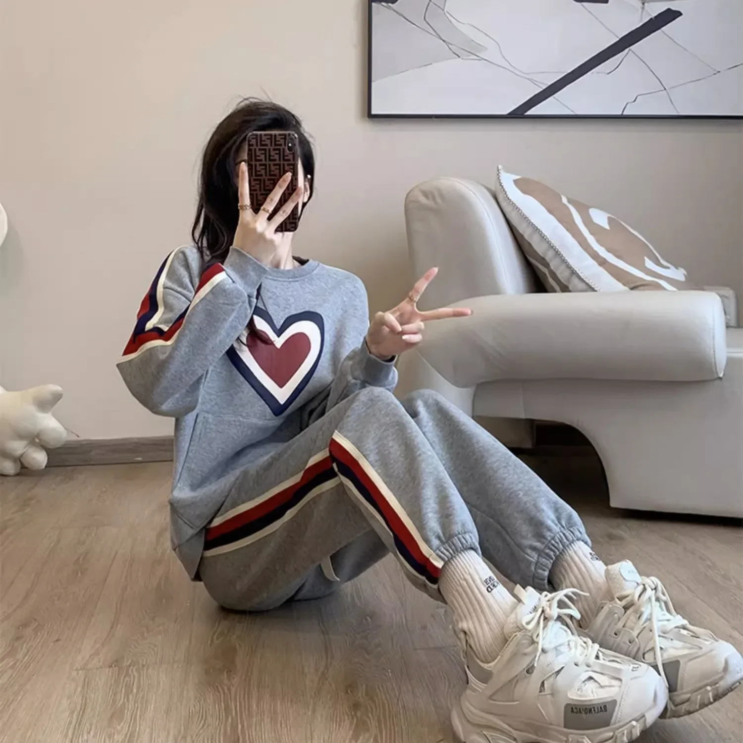 

Reducing Explosion Street Hoodie Two Piece Set Western Cotton Sportswear Set Women Autumn/Winter Plush Casual Fashion New Age