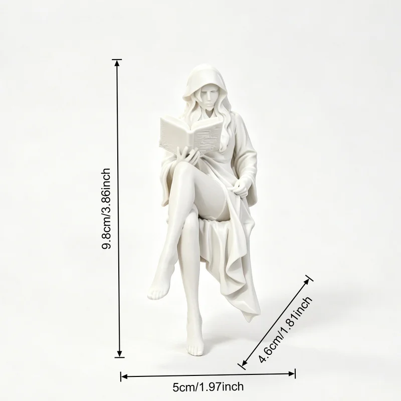 3D Printed Dark Academia Bookshelf Decor, Reading Woman with Hat & Gothic Dragon Statue, Indoor Outdoor Ornament, Decor for Hall