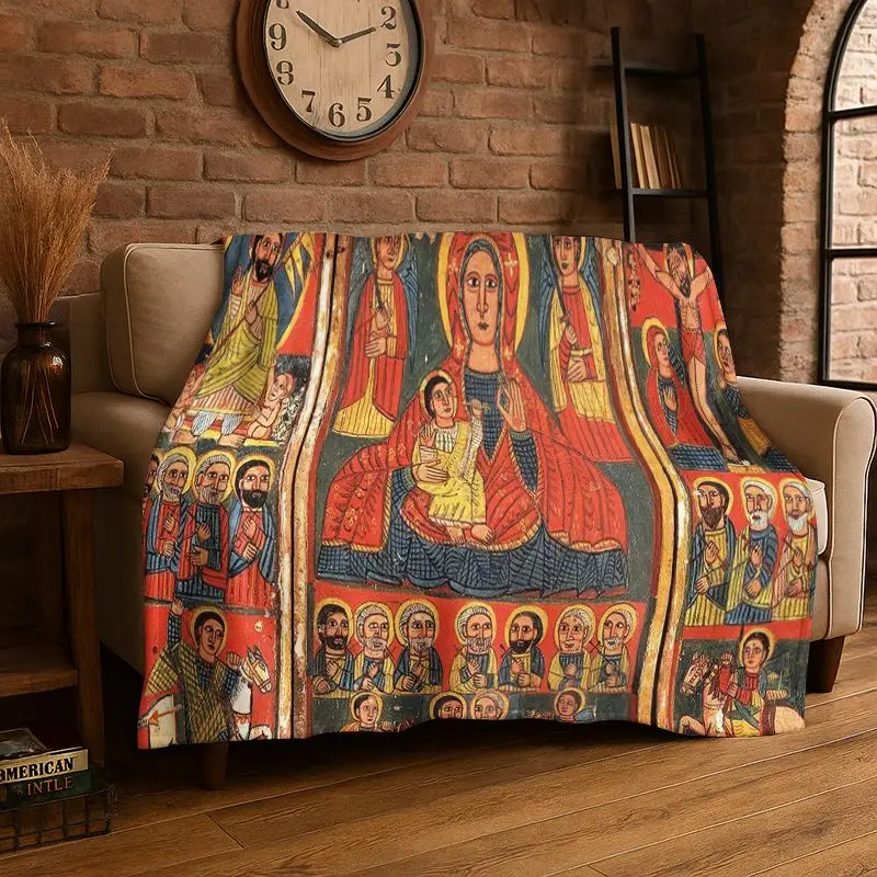 Africa Ethiopian Art Tradition Custom Flannel Blanket Soft Throw Blanket for Bedroom Living Room Bed Travel Camping Picnic Cover