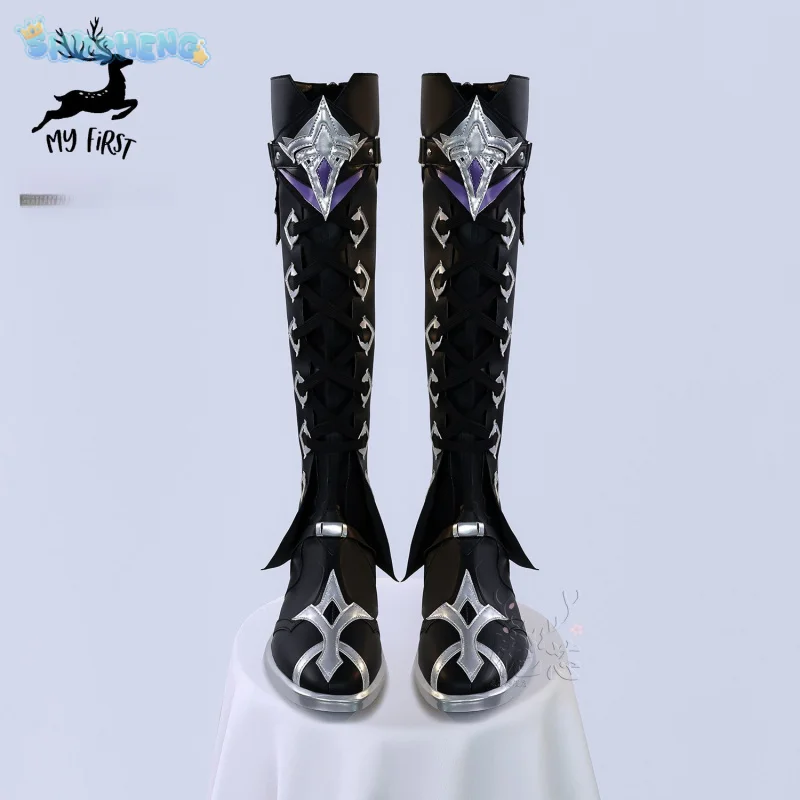 

Kyryll Chudomirovich Flins, обувь Genshin Impact для косплея, вечерние новые модные кожаные высокие сапоги для Хэллоуина, мужские и женские туфли на высоком каблуке