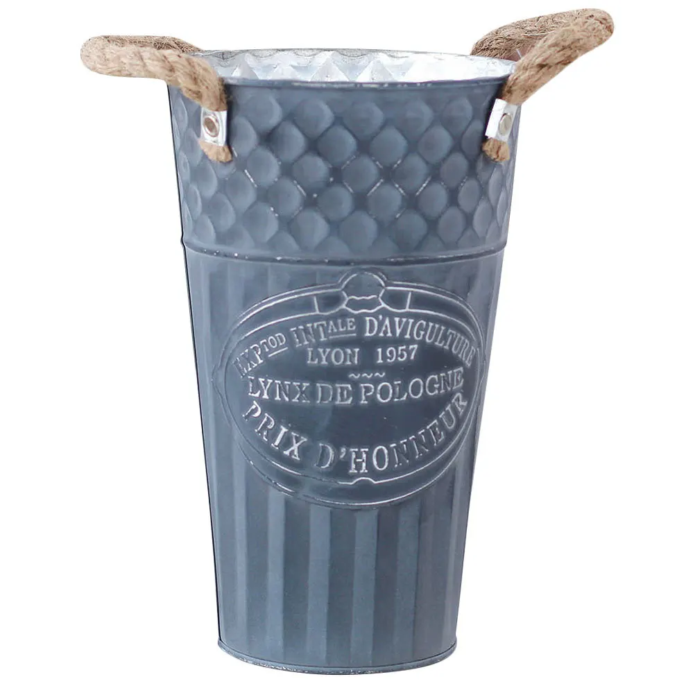 

MERRYHAPY Rustic French Metal Flower Vase Vintage Iron Bucket for Garden Balcony Floral Arrangement Decor