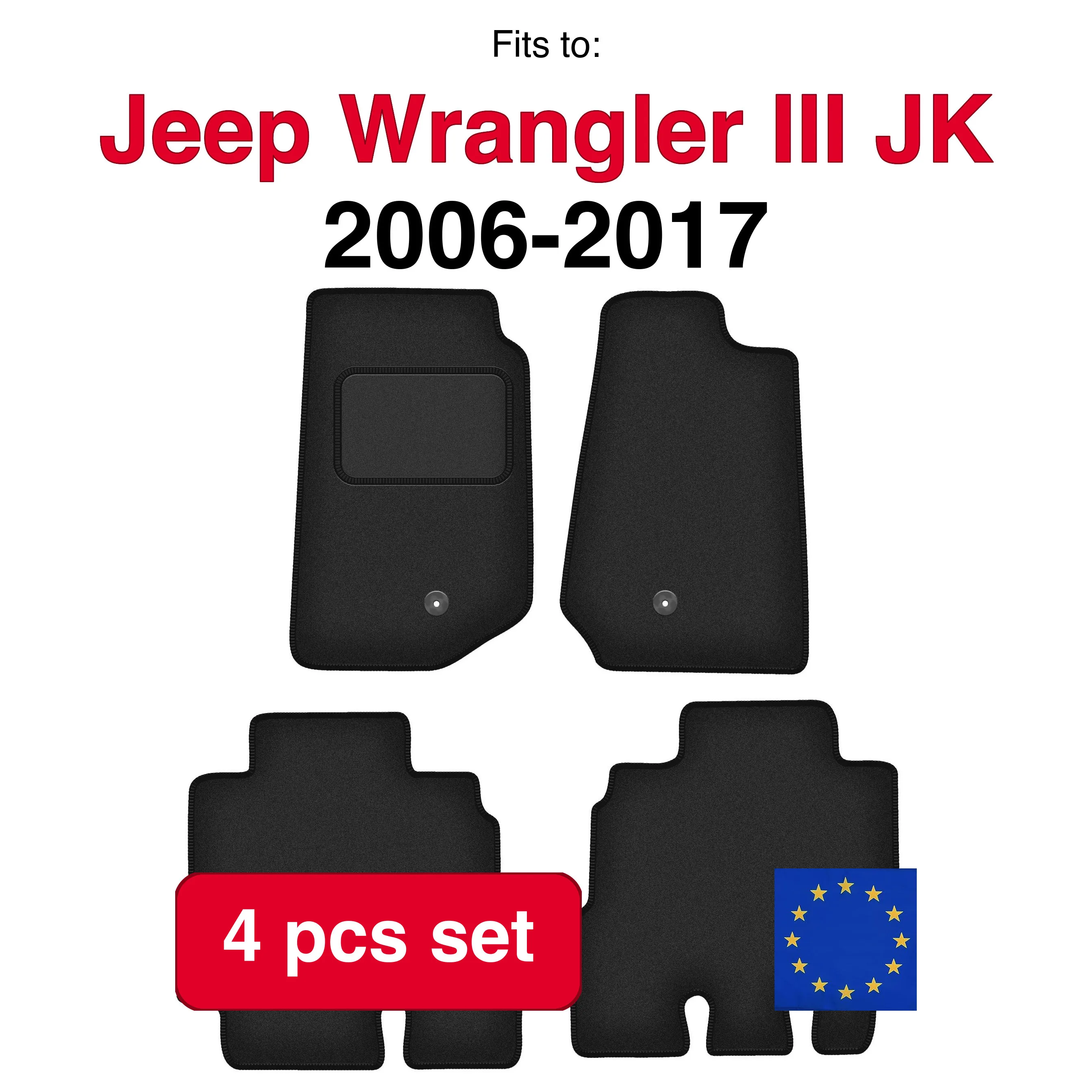 Velour automatten voor Jeep Wrangler III JK off-road (2006-2017) - Zwart (4 stuks) in de auto passende automattenset