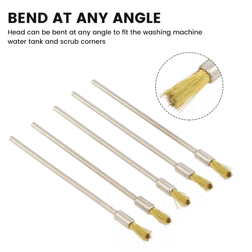 5pcs 3mm Shank 100mm Brass Stainless Steel Wire Brushes Cleaning Polishing Brush For Washing Machines Drain Pipes Cleaning