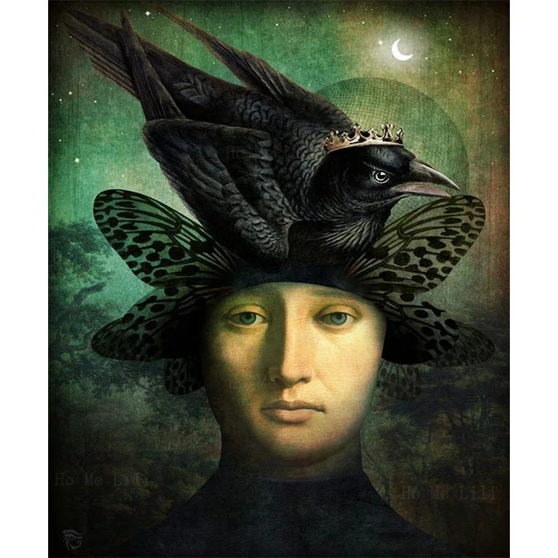 Pop Surrealism Raven King Sculpture Vineyard Sleep Butterflies Dream Rose Fantasy Canvas Wall Art By Ho Me Lili For Home Decor