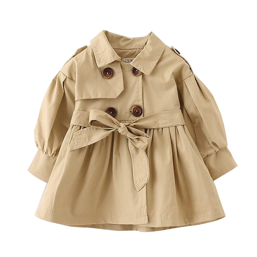  Autumn England Style Windbreaker Jacket Girls Girdle The Waist Trench Coats Girl Spring Overcoat Children's Casual Clothing 0-4Y 