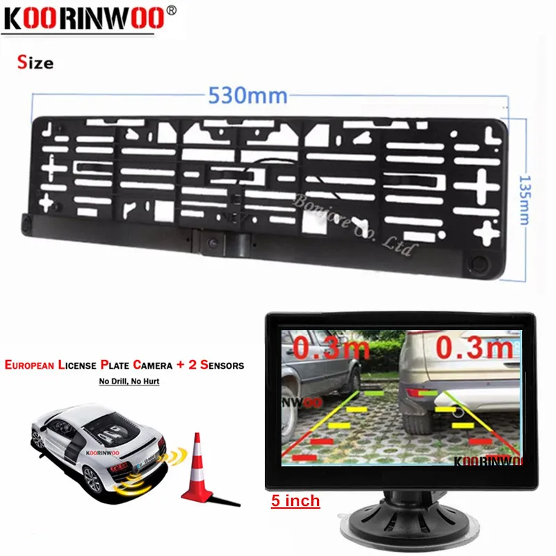 Koorinwoo Parking Car EU License Plate Rearviewing Camera And Rear Sensor 2 Auto LCD HD 5' Monitor For Vechile Parktronic System