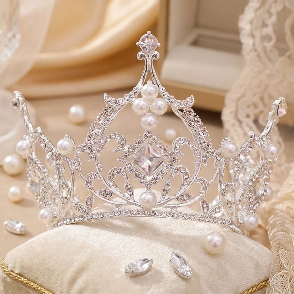 Baroque Bridal-Tiara Round Crystal-Crown Wedding Hair Accessories For Women