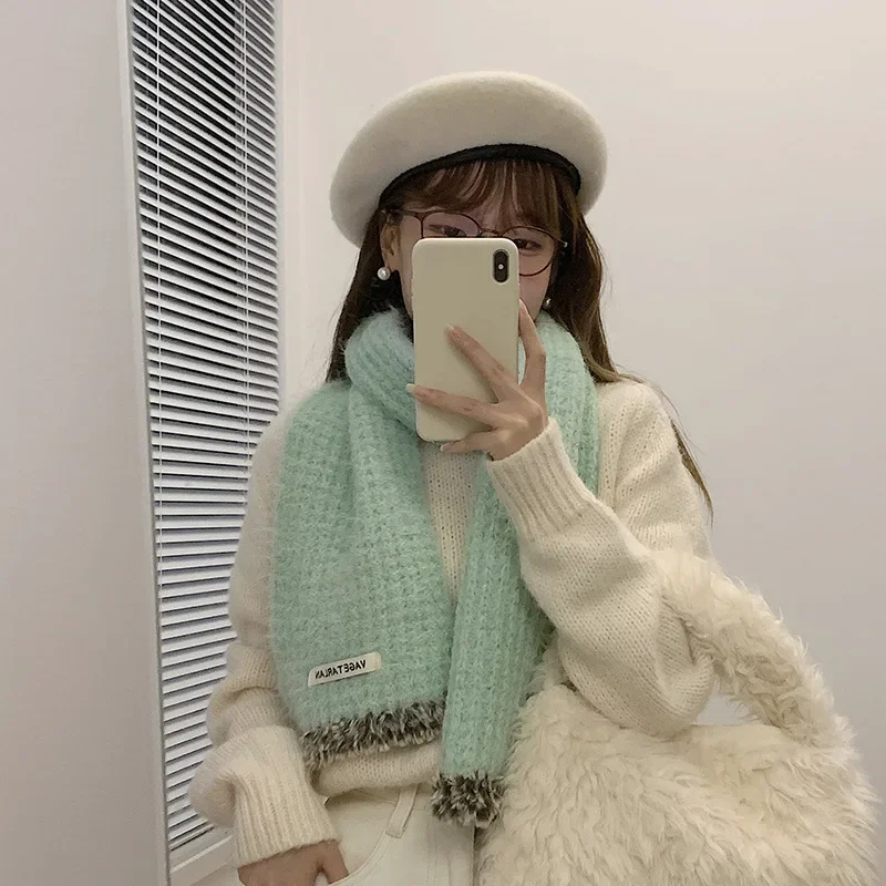 2023 Autumn Winter New Japanese Cute Wool Knitted Short Scarf with Wool High Quality Thickened and Cold Resistant Neck for Women