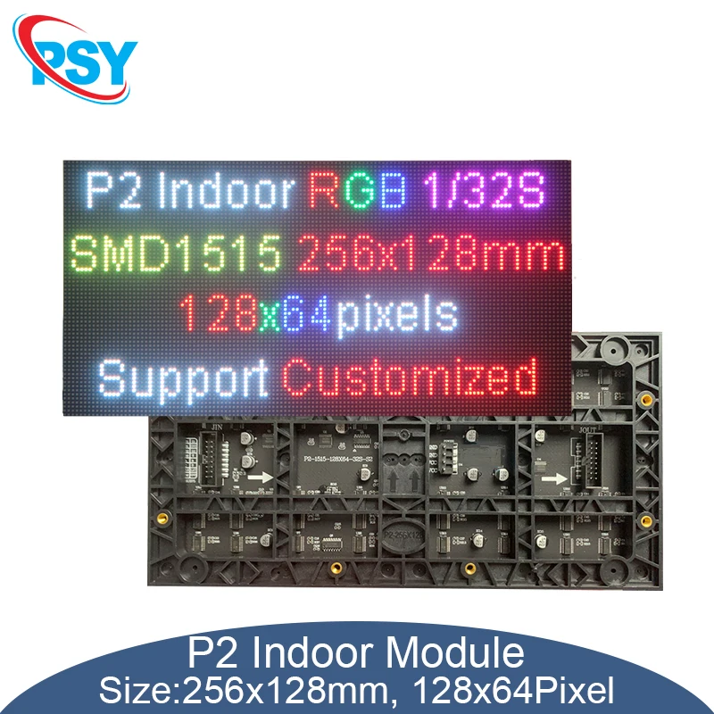 P2-LED-Modul für den Innenbereich, Matrix-Panel, 256 x 128 mm, 128 x 64 Pixel, SMD1515, RGB-Vollfarbbildschirm, Videowand-Pantalla, 32 Scan