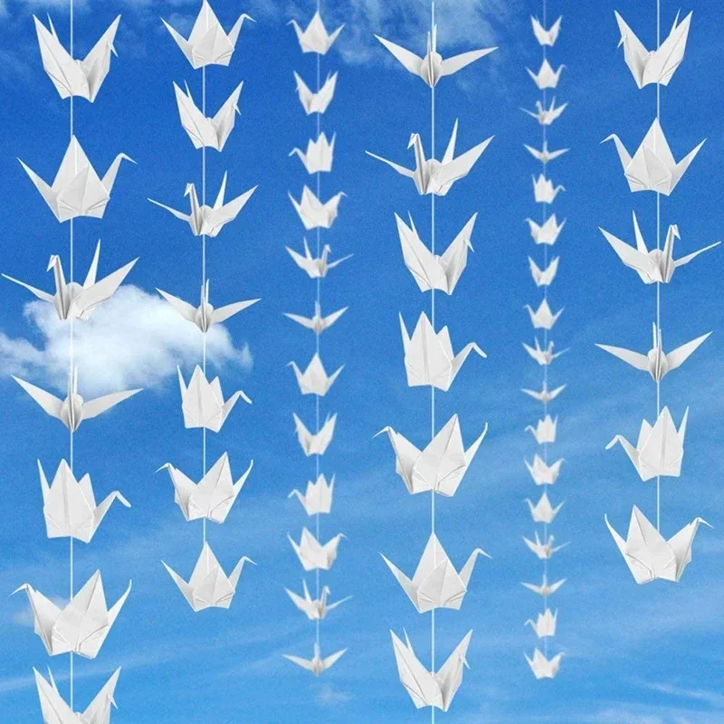 Handmade Folded Origami Crane String Garland White Paper Cranes Hanging for Wedding Engagement Party Backdrop Home Decorations