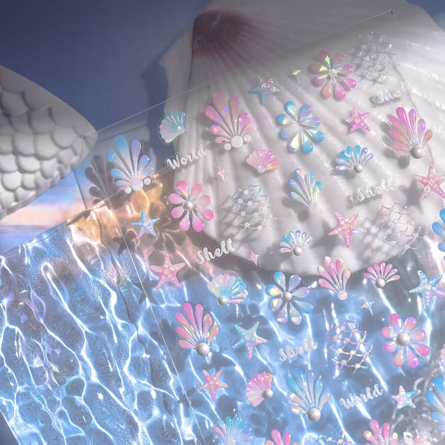 Autocollants pour ongles en cristal et diamant 5D, coquille de plage d'été, autocollants auto-adhésifs pour Nail Art, bricolage, pièces de décoration pour ongles du monde océan mignon