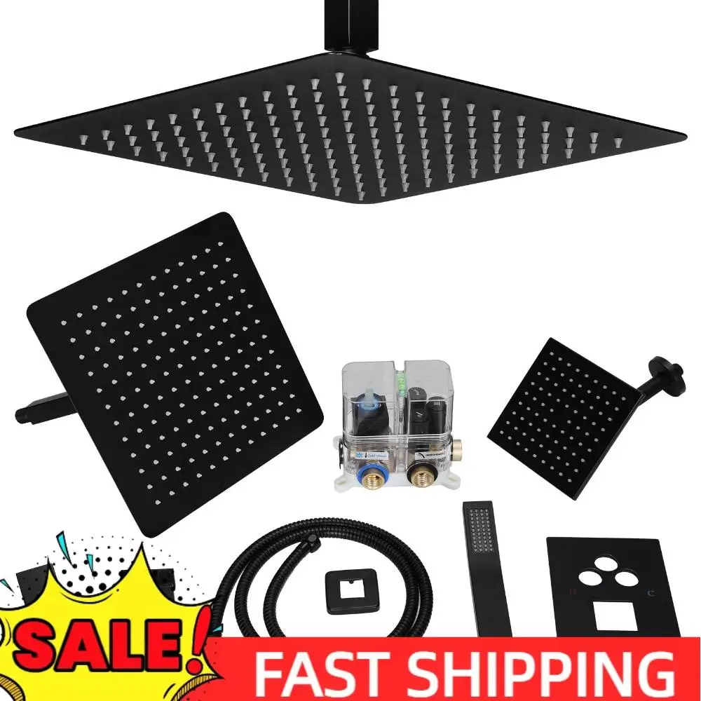 Rainfall Shower System W/ 12in Ceiling Mount 6in Wall Mount Showers Head Push Button Diverter with 2 in 1 Handheld for Bathroom