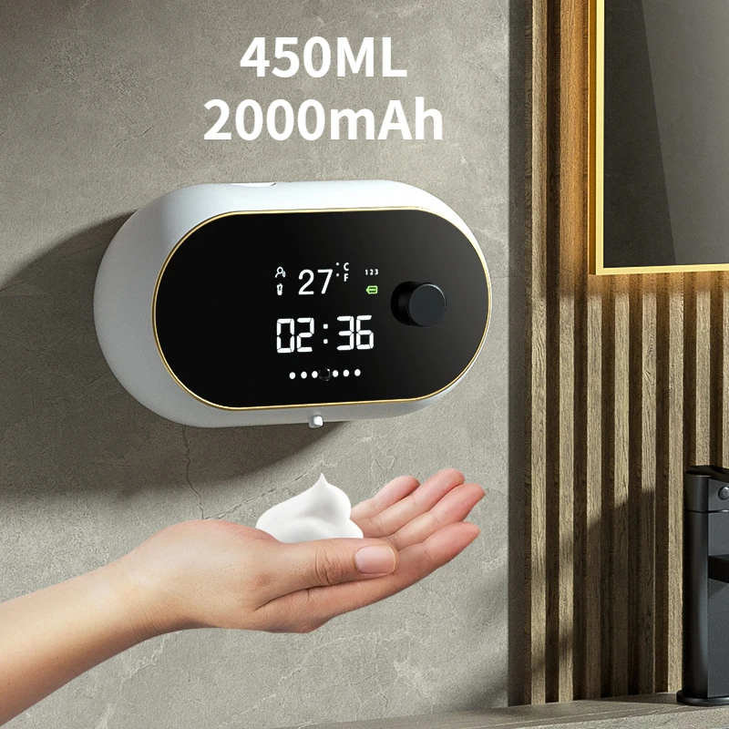 USB Charge Automatic Foam Soap Dispenser Touchless Sensor Liquid Foam Machine Time Temperature Display Wall Mount Hand Sanitizer
