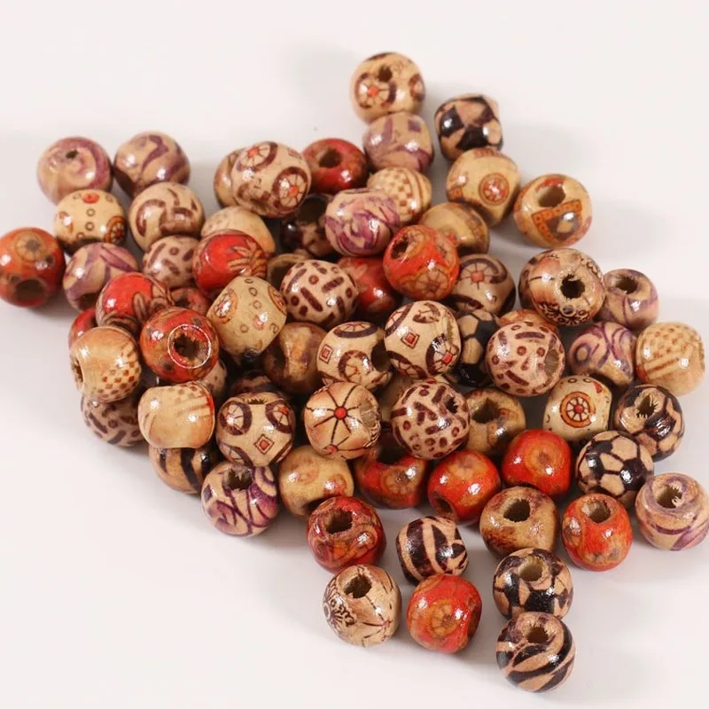 100 PCs/bag 2 Style Wood Color Square Vintage Painted Wooden Beads African Hair Rings Reggae Braided Dreadlock Accessories