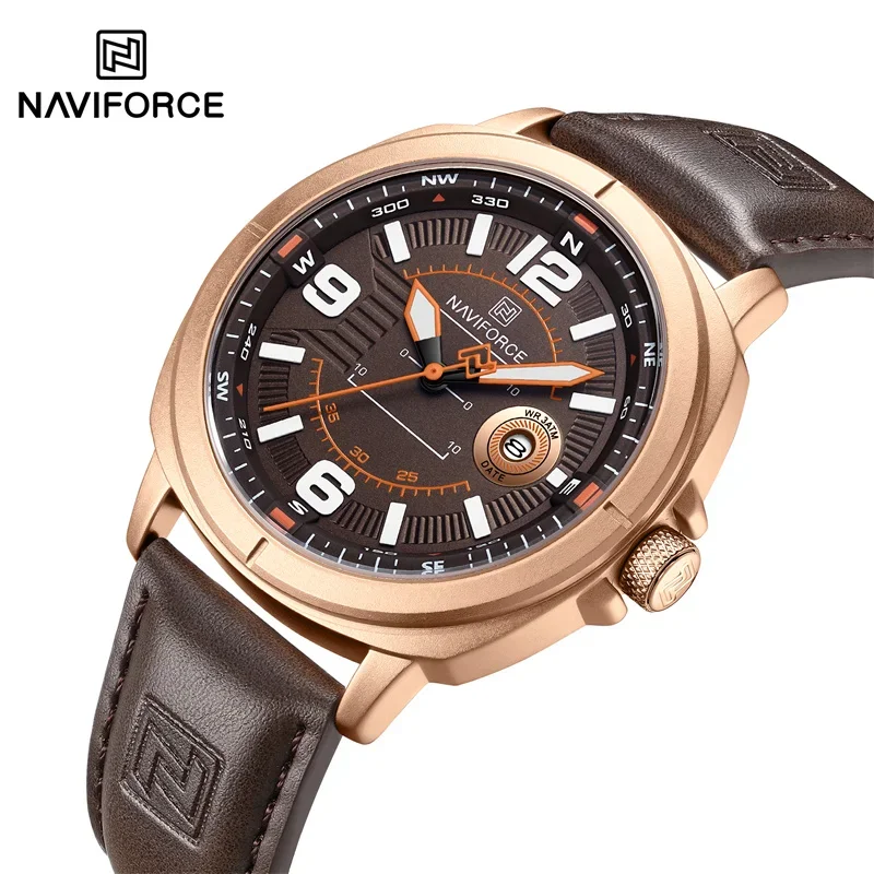 

NAVIFORCE NF8078 Простые мужские часы Кварцевые 3ATM Водонепроницаемые деловые наручные часы из натуральной кожи