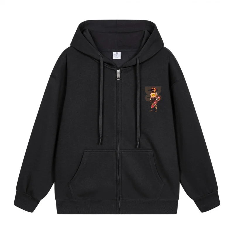 

Men's Zip-Up Hoodie Cartoon Character On Black Hoodie 2025 New Style Casual Couples’ Style Couples’ Style