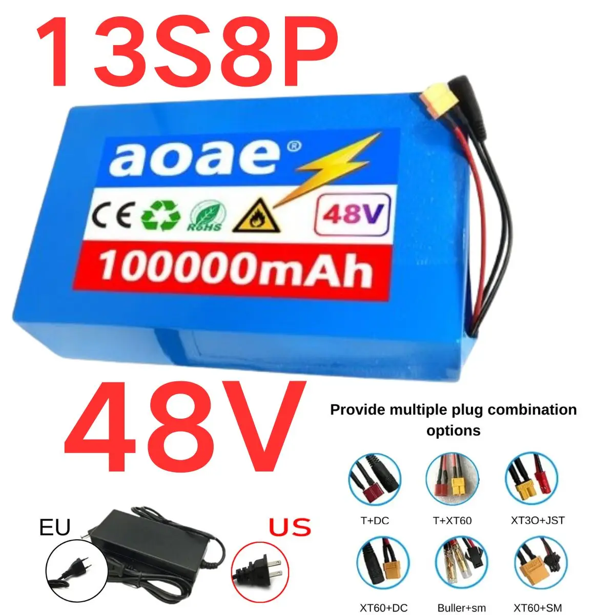 

Новый литиевый аккумулятор 48 В 13S5P 100 Ач 18650, подходит для электрических скутеров, горных велосипедов 250-1000 Вт + зарядное устройство
