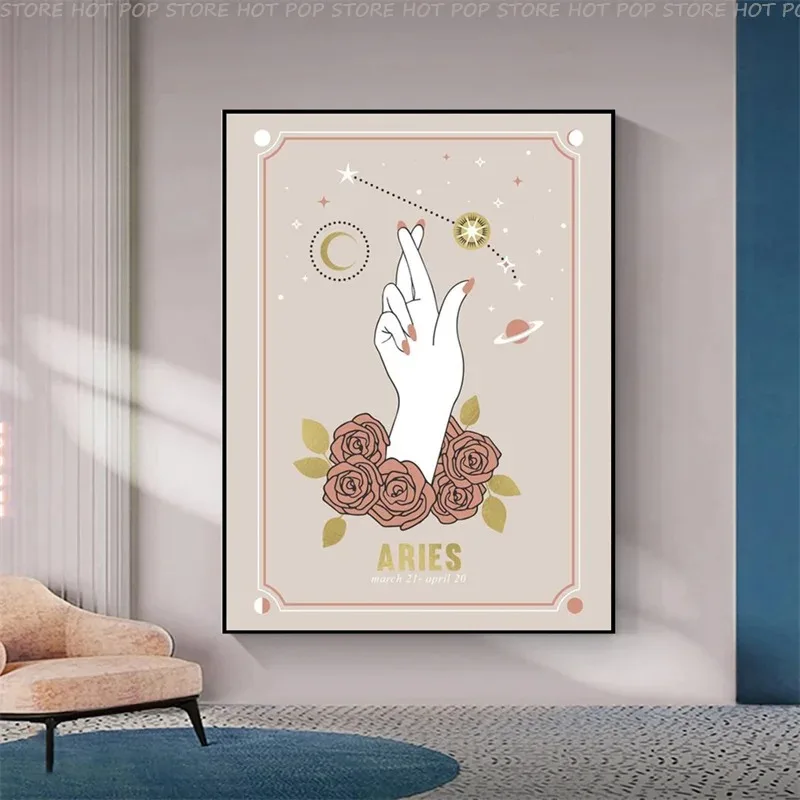 Bohemian Zodiac Canvas Painting Cancer Capricorn Gemini Wall Art Poster Nordic Modern Cartoon Picture Home Decor Living Room