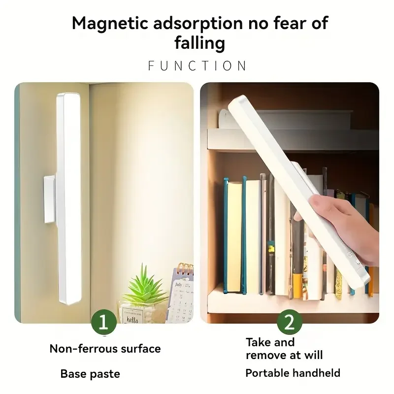Magnetic LED Reading Light with 3 Colors Adjustable USB Charging Stylish White Design Suitable for Office Desks and Wardrobes