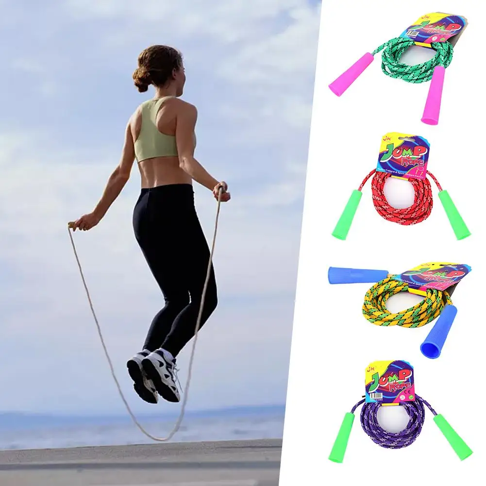1pc zufällige Farbe Baumwolle Gummi Springseil für Fitness Grundschule Stoff geflochtenes Seil Fitness Schüler Schule Übung – Detail 5