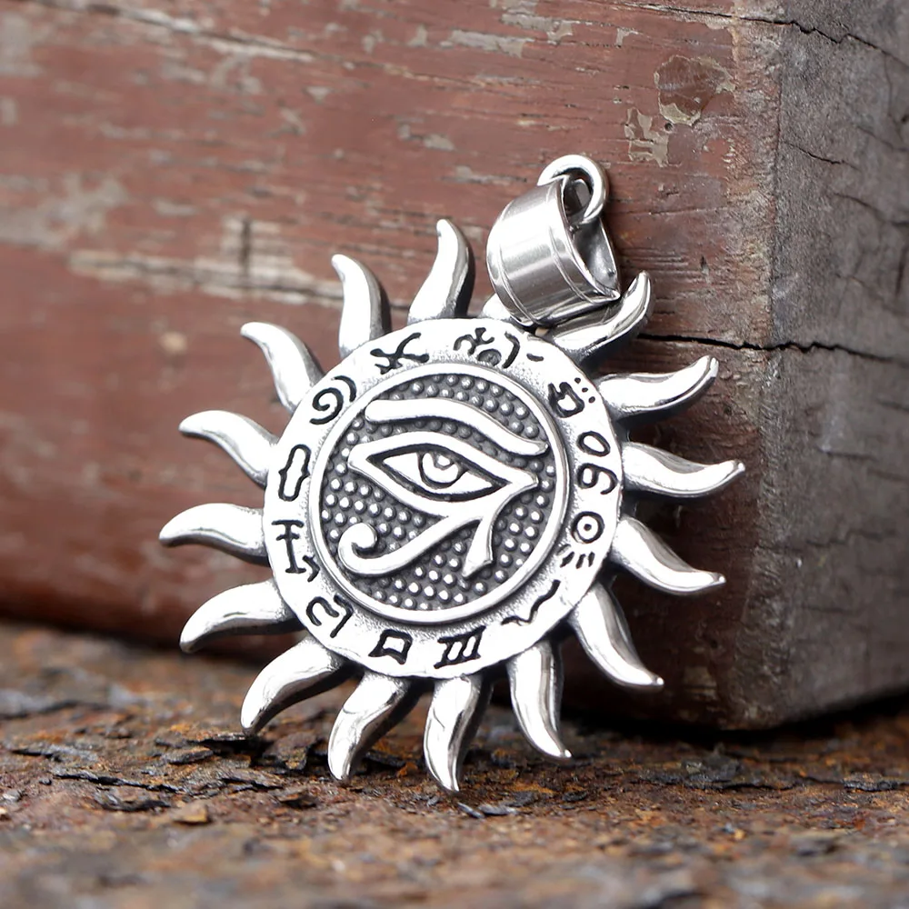 2024 Vintage New Trendy Egyptian Eye of Horus Pendant Sun Pattern Men\'s Cool Ethnic Style Jewelry For Men