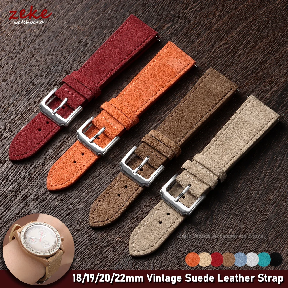 Bracelet de montre en cuir vintage 18 mm 19 mm 20 mm 22 mm à libération rapide, bracelet souple en daim pour Omega, bracelet pour Seiko