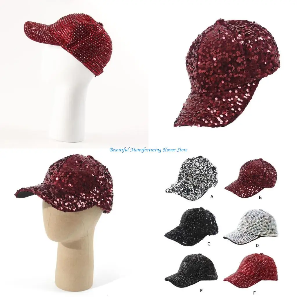 

E56A Unique Baseball Hat Teens Headwear Sequined Caps for Travel Photo Props