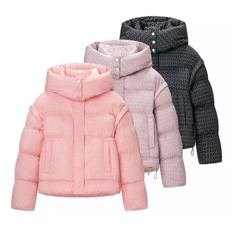 

Women's Three-Color Print Padded Jacket Short Hooded Cotton Coat Youth Fashion Autumn Winter Loose Parka