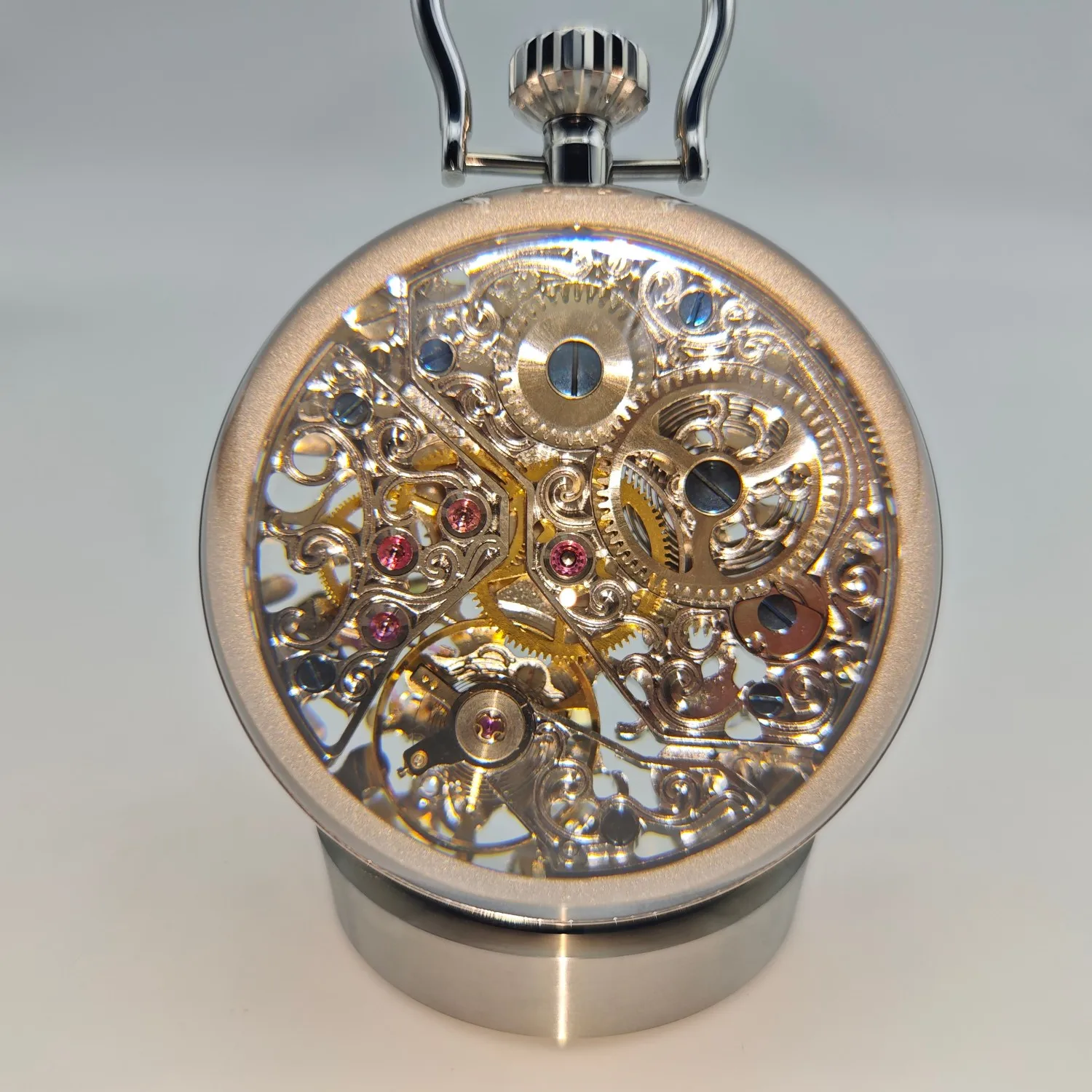 ROKATIE 65mm Crystal Ball Skeleton Watch Ornament Hand-Wind Mechanical Movement Luminous Collector's Art Decoration Pocket Watch