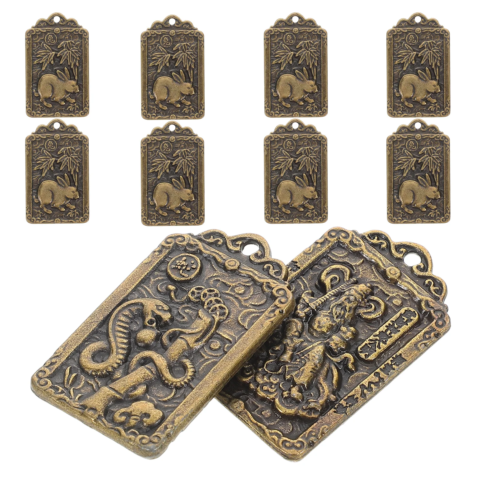 

10 Pcs Brass Tag Vintage Animal Amulet Pendant Chinese Zodiac Charm Ornament Exquisite Craftsmanship Creative Design Retro Style