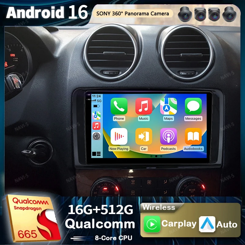 Android 16 For Benz GL ML W164 ML350 ML500 X164 2005-2012 2K QLED Android Car Radio Multimedia Video Player GPS Stereo CarPlay