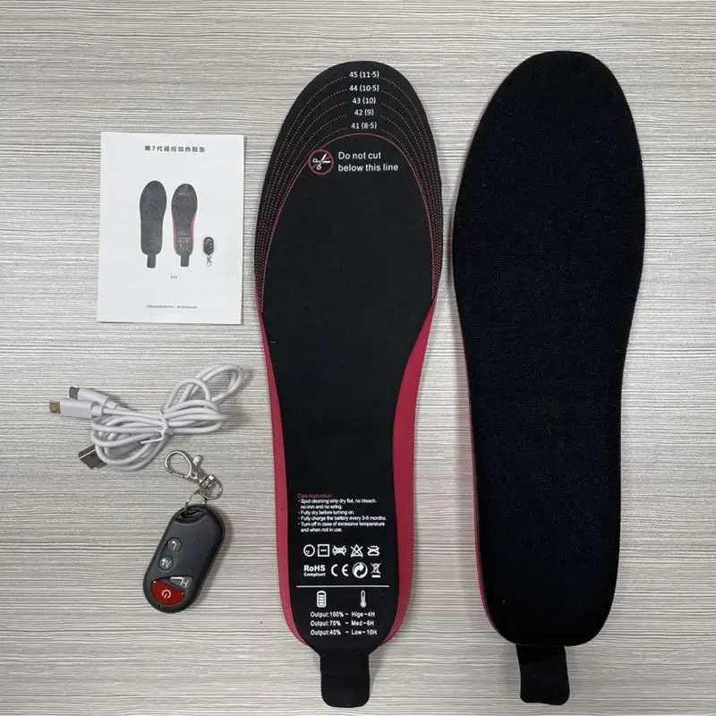 4-10 hours Heating Insoles 2000mAh Rechargeable Remote Control Heated Insole 3-speed Camping Warm Foot Warmer Can Cut Shoes Pad