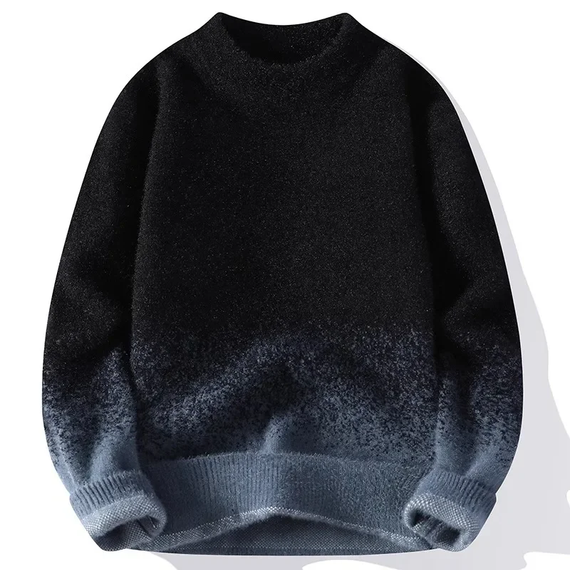 2025 men's gradual change of color sweater, warm and handsome in winter, loose semi-turtleneck sweater