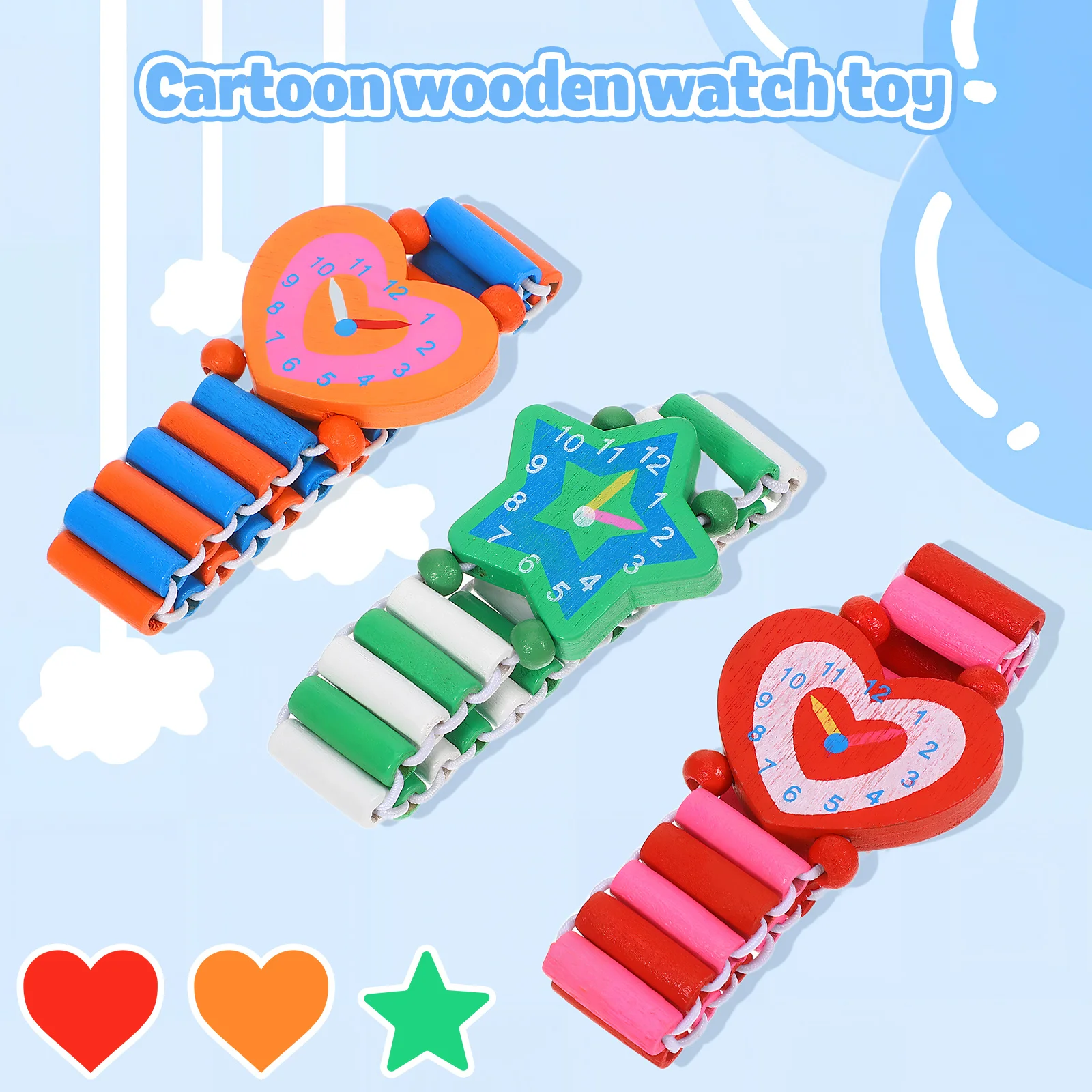 3 قطع من ساعات الرسوم المتحركة الخشبية للأطفال، ساعات المعصم الخشبية المحاكاة هدية للأطفال، أنماط حيوانات لطيفة وقت اللعب #5