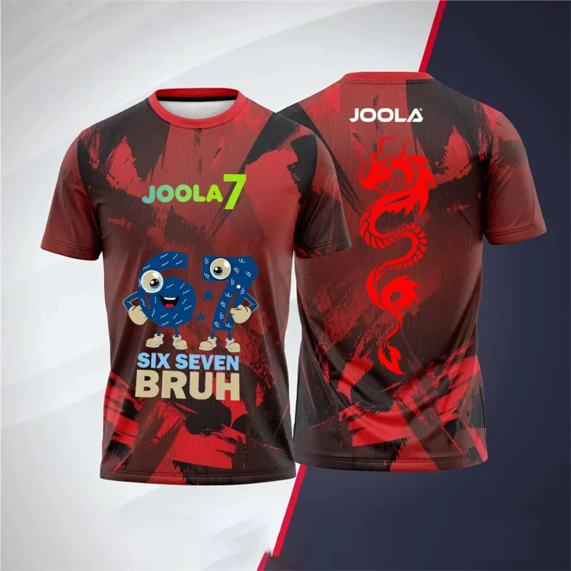 

New JOOLA 7 Table Tennis Jersey Blue Dragon Print Quick Dry Breathable Ping Pong T-shirt Unisex Sports Training Top