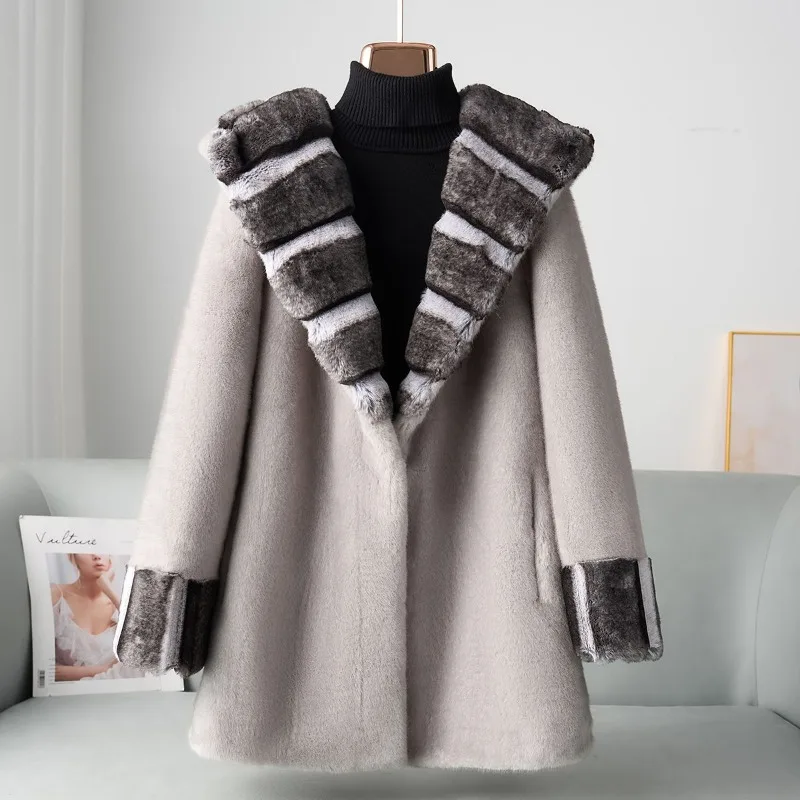 معطف المرأة 2025 الخريف/الشتاء جديد فضفاض هاينينغ كسول نمط معطف الفرو المرأة تقليد المنك مقنعين الذهب معطف فرو المنك التنقل #1