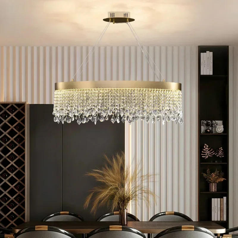 

Modern crystal chandelier for dining room rectangle/oval led cristal lamp luxury home decor light fixture gold indoor lighting