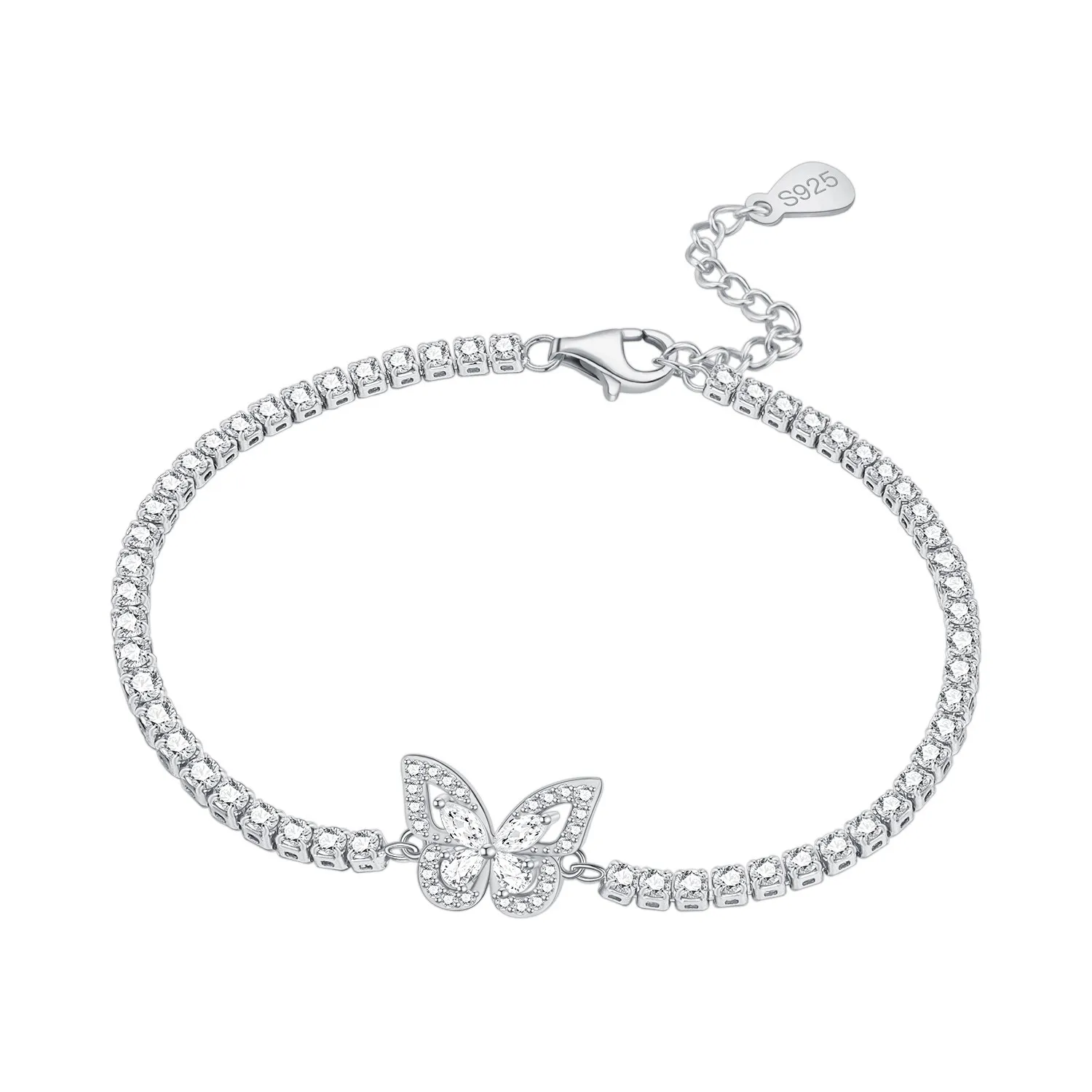 CYCUFF Neues Armband aus 925er-Sterlingsilber mit funkelndem Schmetterling, Kettenglied-Armband für Damen, Schmuck, Party, trendige Geschenke zum Jahrestag