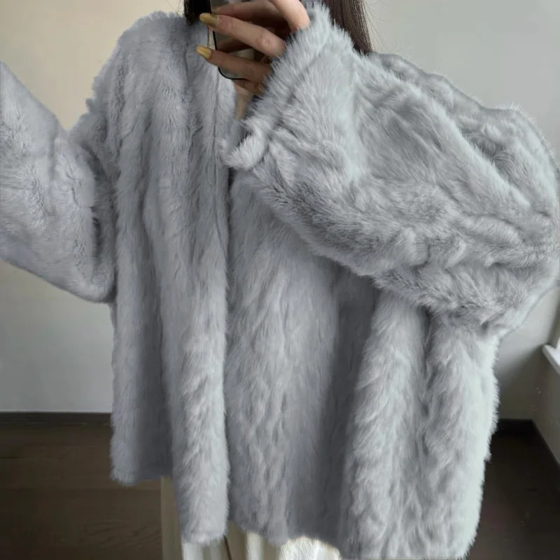 Women Faux Fur Mid Length Coats Jackets Bat Sleeve Coat Thick Warm Y2k Streetwear Jacket Elegant Work Outerwear Casual 2026