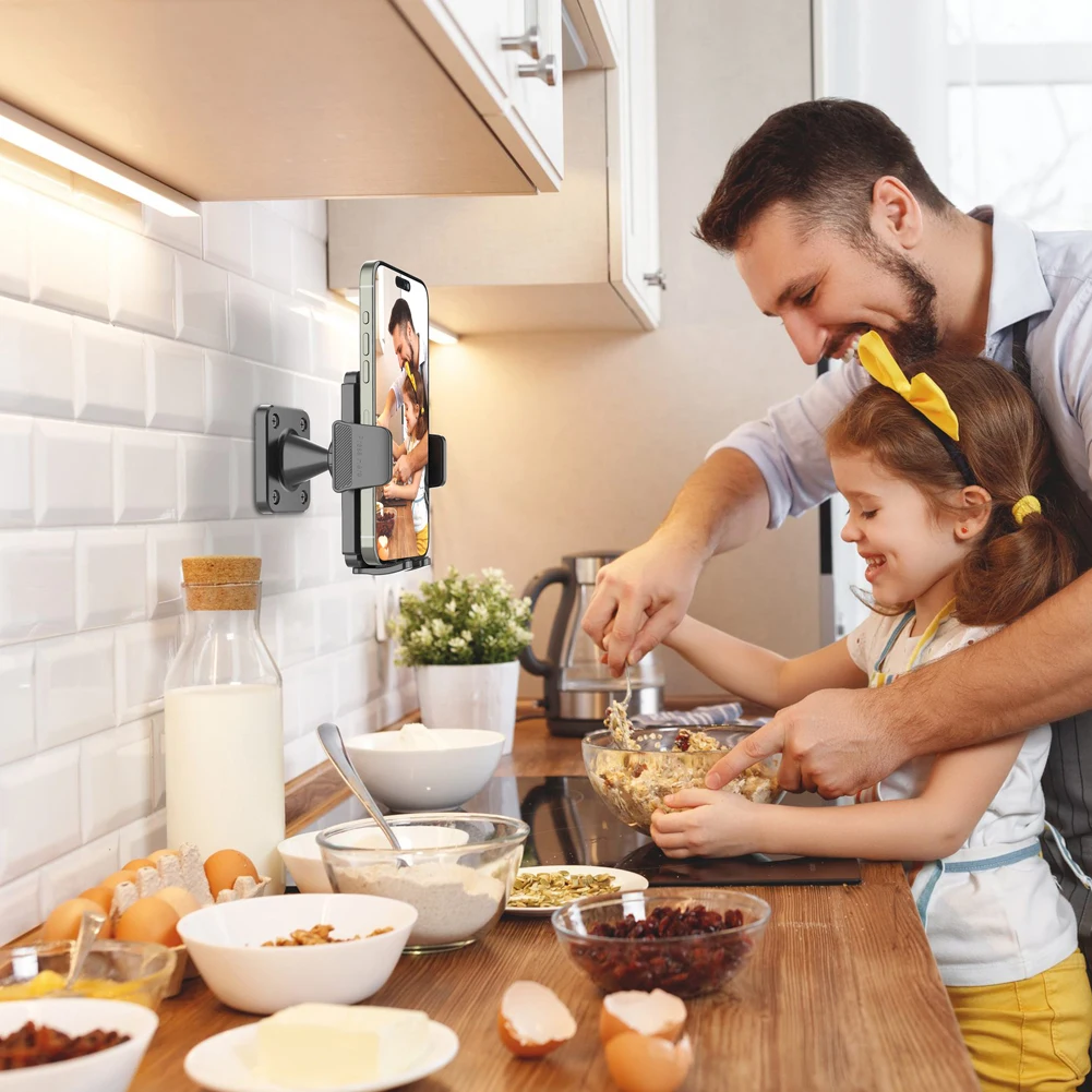 360 Adjustable Phone Holder Wall Mounted Mobile Phone Stand Hands-Free Stabilization Bracket for 4.7-7.2'' Phones