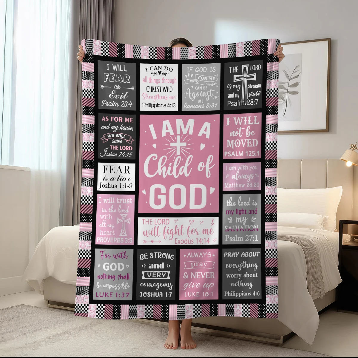1pc Bible scripture flannel blanket, warm printed blanket based on inspirational quotes of faith, nap blanket, God Jesus gift