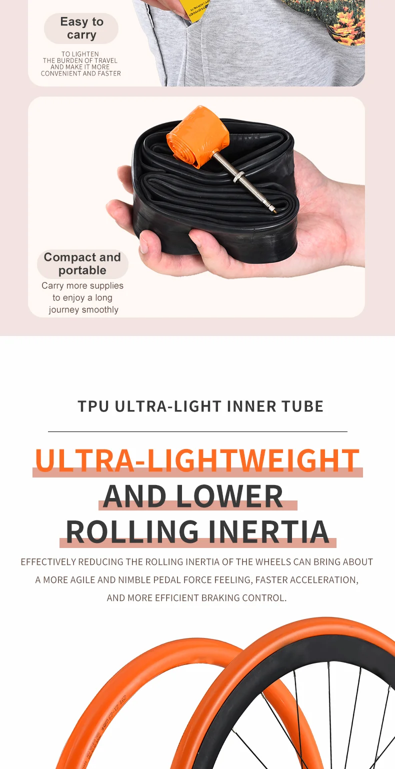 TPU-Schlauch 700c 18-32c mit 45 mm Presta-Ventil, ultraleichter Fahrradreifenschlauch für Rennrad – Detail 11