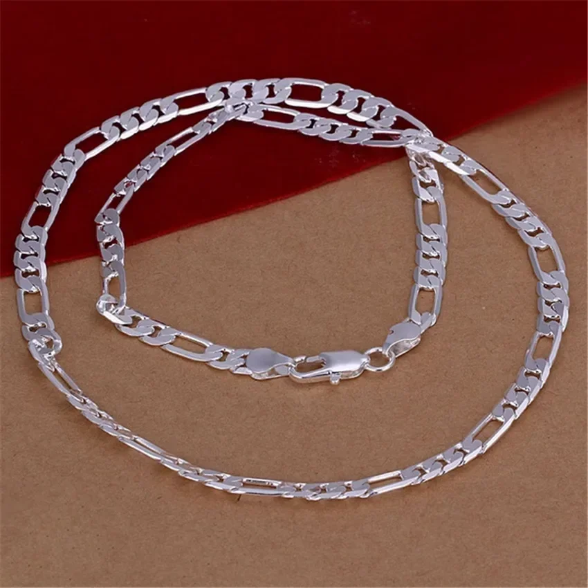 Unisex 925 Sterling Silver Flat Chain Necklace, 45-60CM